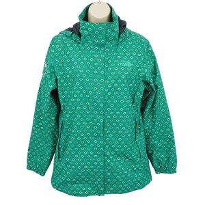 The North Face Women Medium DryVent Rain Coat Jacket Green Diamond Hooded Logo